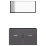 2 Piece Bathroom Furniture Set High Gloss Grey Engineered Wood - Rear View