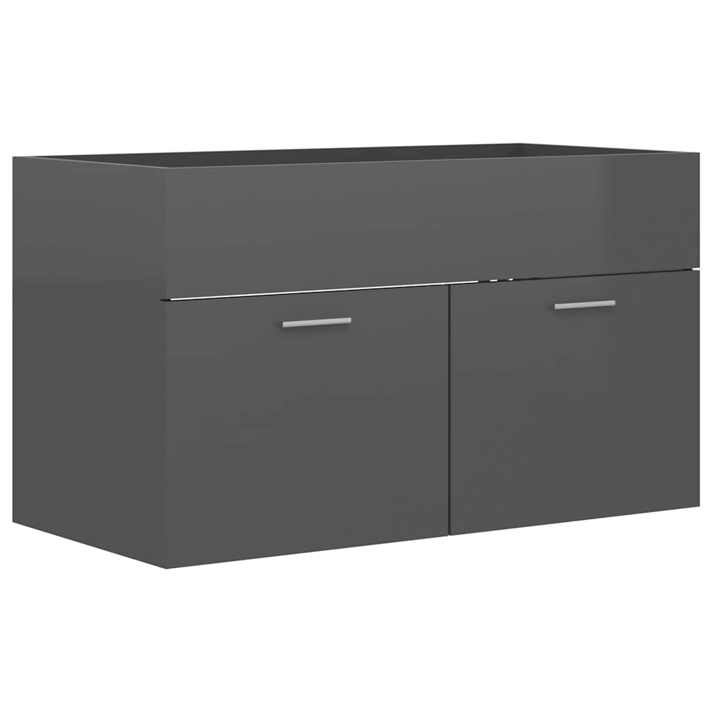 2 Piece Bathroom Furniture Set High Gloss Grey Engineered Wood