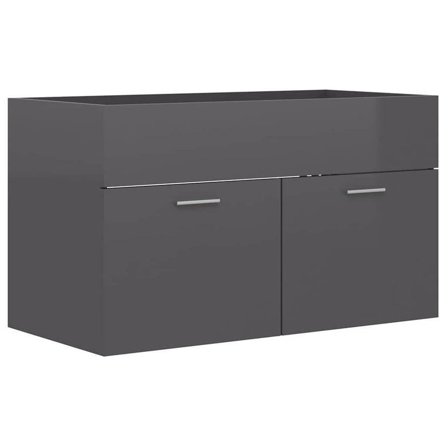2 Piece Bathroom Furniture Set High Gloss Grey Engineered Wood