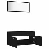 2 Piece Bathroom Furniture Set Black Engineered Wood - Rear View