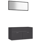 2 Piece Bathroom Furniture Set Grey Engineered Wood - Front View