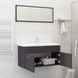 2 Piece Bathroom Furniture Set Grey Engineered Wood - Side View