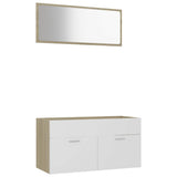 2 Piece Bathroom Furniture Set White and Sonoma Oak Engineered Wood - Front View