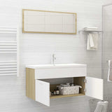 2 Piece Bathroom Furniture Set White and Sonoma Oak Engineered Wood - Side View