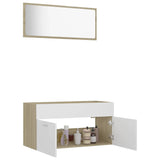 2 Piece Bathroom Furniture Set White and Sonoma Oak Engineered Wood - Top-Down View