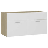 2 Piece Bathroom Furniture Set White and Sonoma Oak Engineered Wood - Low Angle