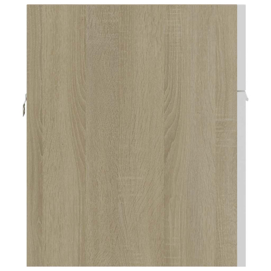 2 Piece Bathroom Furniture Set White and Sonoma Oak Engineered Wood