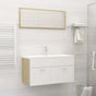 2 Piece Bathroom Furniture Set White and Sonoma Oak Engineered Wood