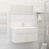 2 Piece Bathroom Furniture Set High Gloss White Engineered Wood