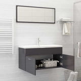 2 Piece Bathroom Furniture Set High Gloss Grey Engineered Wood - Side View
