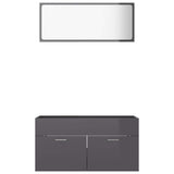 2 Piece Bathroom Furniture Set High Gloss Grey Engineered Wood - 45-Degree Angle