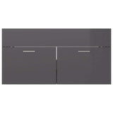 2 Piece Bathroom Furniture Set High Gloss Grey Engineered Wood - Extra Image