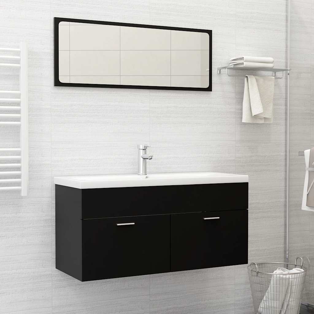 2 Piece Bathroom Furniture Set Black Engineered Wood