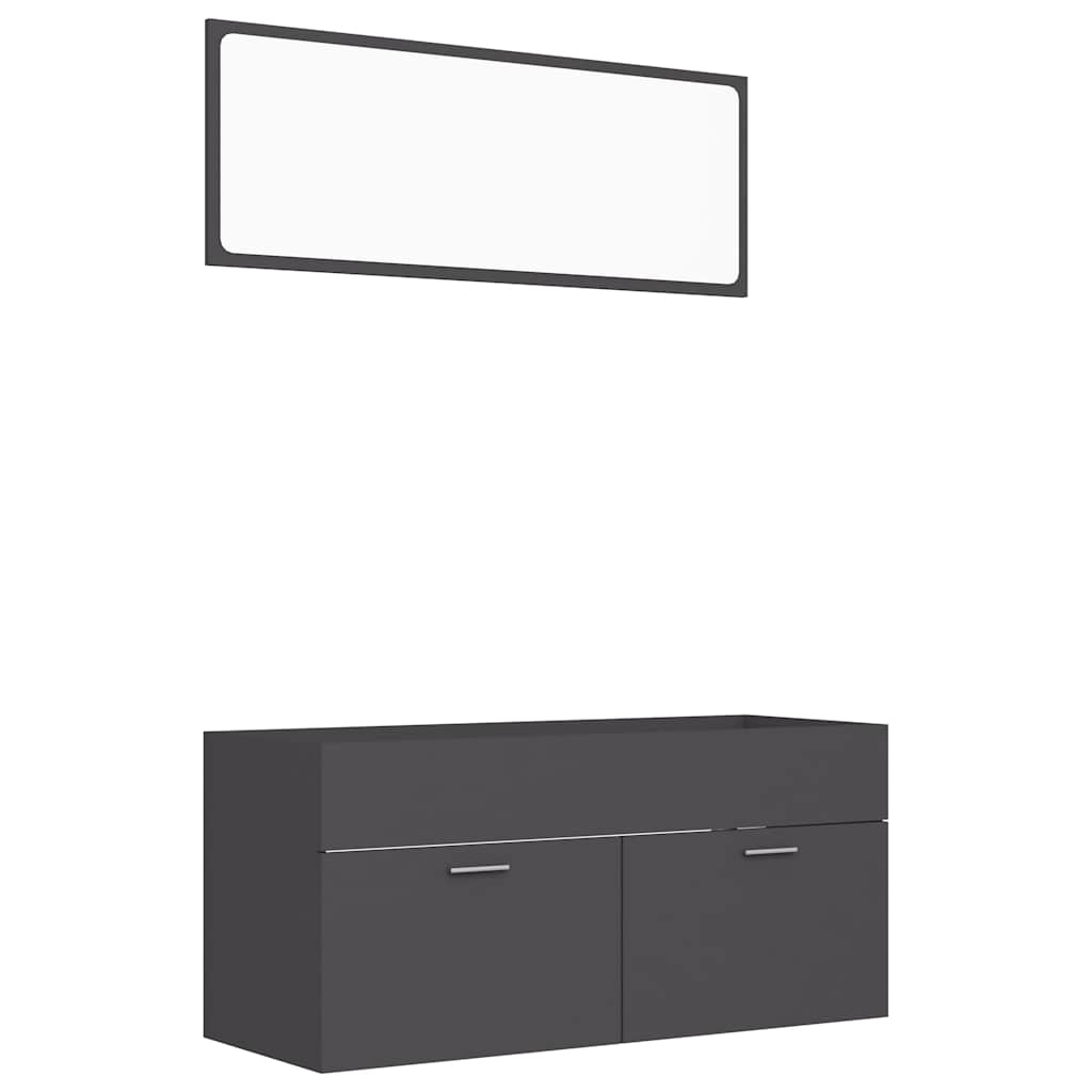 2 Piece Bathroom Furniture Set Grey Engineered Wood