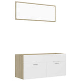 2 Piece Bathroom Furniture Set White and Sonoma Oak Engineered Wood - Front View