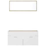 2 Piece Bathroom Furniture Set White and Sonoma Oak Engineered Wood - Rear View