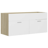 2 Piece Bathroom Furniture Set White and Sonoma Oak Engineered Wood - Low Angle