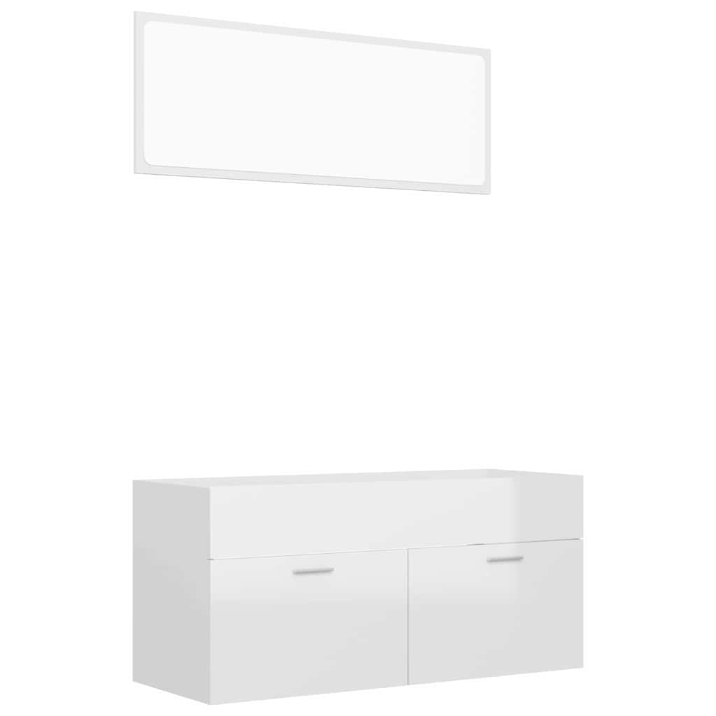 2 Piece Bathroom Furniture Set High Gloss White Engineered Wood