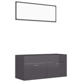 2 Piece Bathroom Furniture Set High Gloss Grey Engineered Wood - Front View