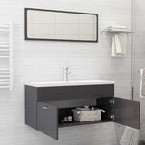 2 Piece Bathroom Furniture Set High Gloss Grey Engineered Wood - Side View