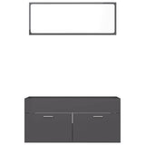 2 Piece Bathroom Furniture Set High Gloss Grey Engineered Wood - Rear View