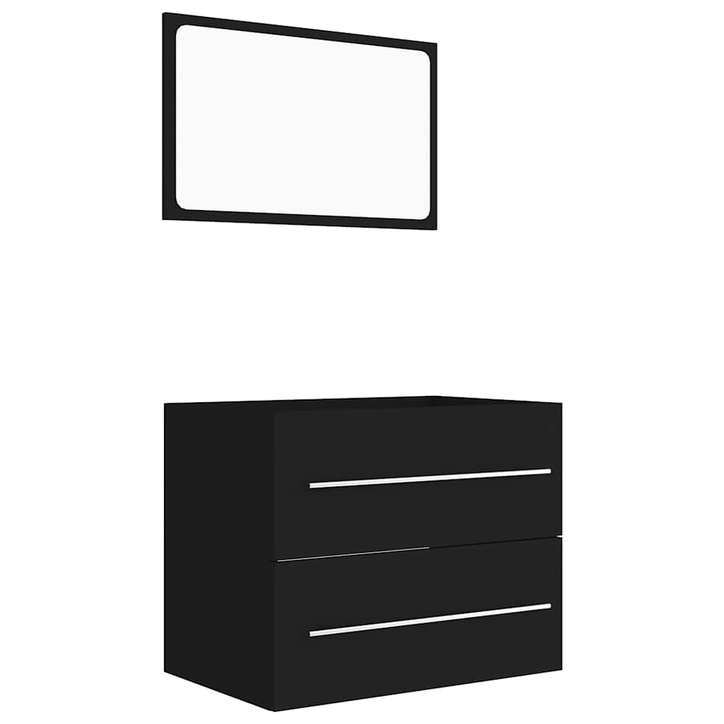 2 Piece Bathroom Furniture Set Black Engineered Wood