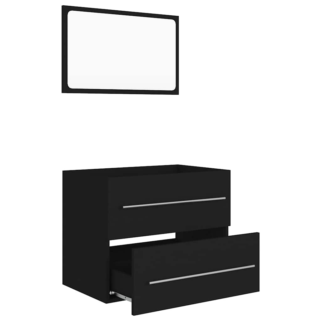 2 Piece Bathroom Furniture Set Black Engineered Wood