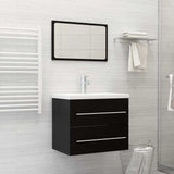 2 Piece Bathroom Furniture Set Black Engineered Wood