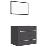 2 Piece Bathroom Furniture Set Grey Engineered Wood - Front View