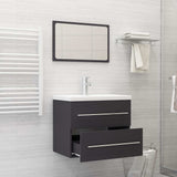 2 Piece Bathroom Furniture Set Grey Engineered Wood - 45-Degree Angle