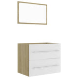 2 Piece Bathroom Furniture Set White and Sonoma Oak Engineered Wood - Front View