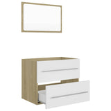 2 Piece Bathroom Furniture Set White and Sonoma Oak Engineered Wood