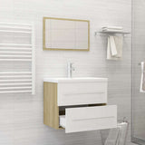 2 Piece Bathroom Furniture Set White and Sonoma Oak Engineered Wood - 45-Degree Angle