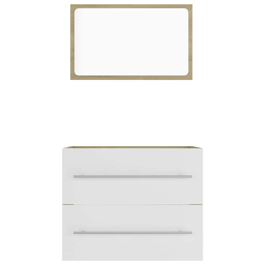 2 Piece Bathroom Furniture Set White and Sonoma Oak Engineered Wood