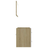 2 Piece Bathroom Furniture Set White and Sonoma Oak Engineered Wood