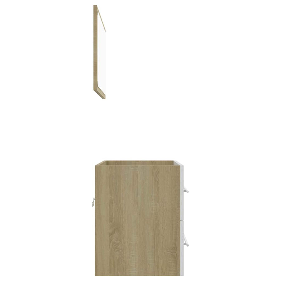 2 Piece Bathroom Furniture Set White and Sonoma Oak Engineered Wood
