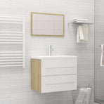 2 Piece Bathroom Furniture Set White and Sonoma Oak Engineered Wood