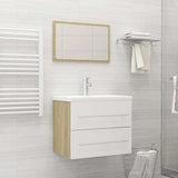 2 Piece Bathroom Furniture Set White and Sonoma Oak Engineered Wood