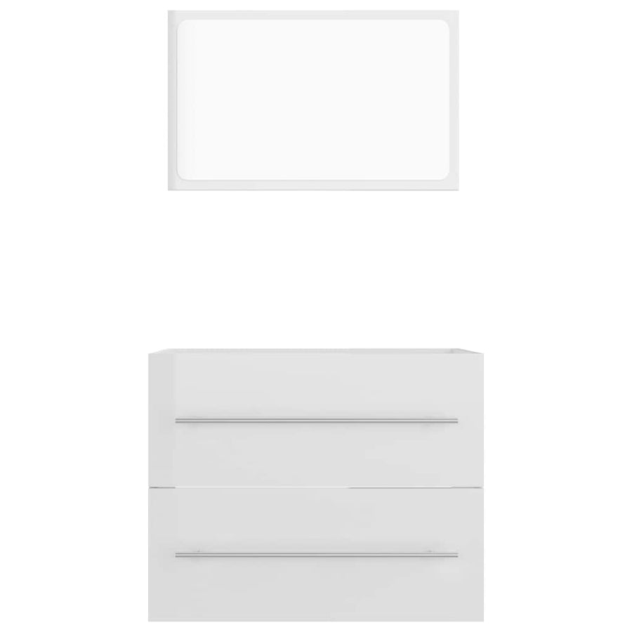 2 Piece Bathroom Furniture Set High Gloss White Engineered Wood