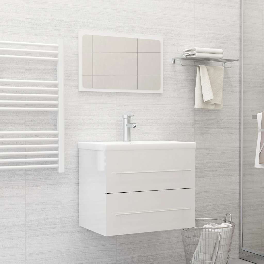 2 Piece Bathroom Furniture Set High Gloss White Engineered Wood