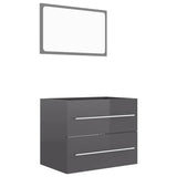 2 Piece Bathroom Furniture Set High Gloss Grey Engineered Wood - Front View