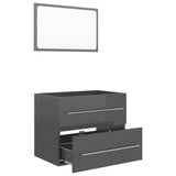 2 Piece Bathroom Furniture Set High Gloss Grey Engineered Wood - Top-Down View