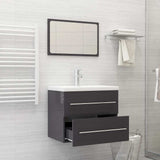 2 Piece Bathroom Furniture Set High Gloss Grey Engineered Wood - 45-Degree Angle