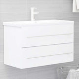 2 Piece Bathroom Furniture Set White Engineered Wood - Low Angle