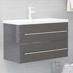 2 Piece Bathroom Furniture Set High Gloss Grey Engineered Wood