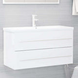 2 Piece Bathroom Furniture Set White Engineered Wood - Rear View