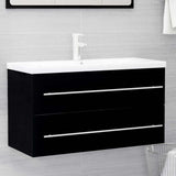 2 Piece Bathroom Furniture Set Black Engineered Wood - Rear View