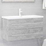 2 Piece Bathroom Furniture Set Concrete Grey Engineered Wood - Rear View