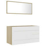2 Piece Bathroom Furniture Set White and Sonoma Oak Engineered Wood - Front View