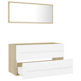 2 Piece Bathroom Furniture Set White and Sonoma Oak Engineered Wood - Side View